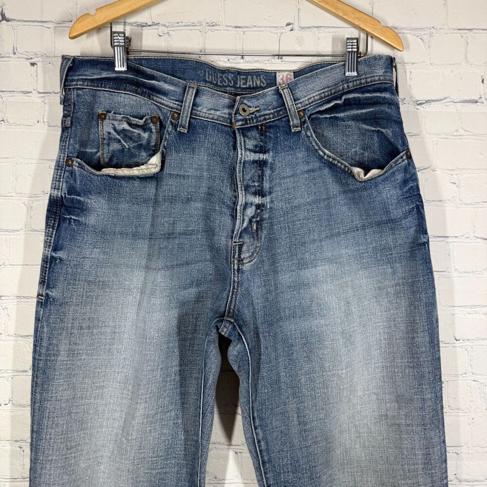 Guess Jeans Men’s 36 Blue Denim Straight Leg Relaxed Fit Vintage Y2K Designer - Picture 11 of 16